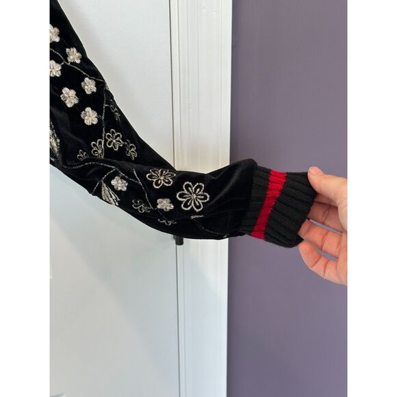 Miss Me Velour Embroidered Bomber Jacket Black with red trim Size Small - Picture 6 of 11